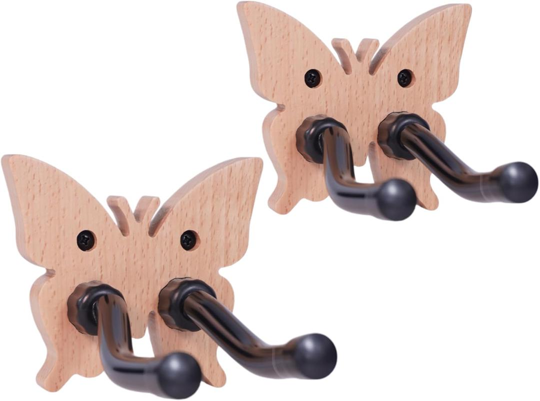 2-Pack Adjustable Butterfly-Shaped Guitar & Bass Hanger - Wooden Wall Mount | Durable, Stylish, and Universal Fit