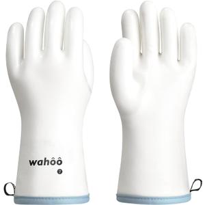 wahoo Professional Liquid Silicone Oven Mitts Gloves, Heat Resistant Gloves for Cooking, Baking, CoralAir Liner, 12 Inch, White, Medium