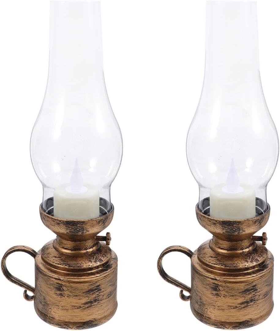PRETYZOOM 2Pcs Vintage LED Kerosene Lamp Retro Candle Lanterns for Home Decor Electronic Flame Lamp for Tabletop Decoration and Emergency Lighting for Living Rooms and Parties