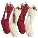 Mr. Pen- Personalized Christmas Stockings with Wooden Name Tags, Set of 4, 18" Red & Cream Cable Knit Stockings for Christmas