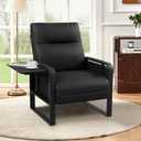 Modern Black Accent Chair PU Leather Upholstered Armchair with Foldable Side Table for Bedroom Living Room Chairs Office Chair, 26.2"wx30.3"dx37.6"h