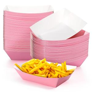 Yinkin 100 Pcs 2lb Paper Food Trays Boat 2lb Disposable Nacho Trays Kraft Paper Boat for Tacos Concession Back to School Christmas Halloween Party Supplies(Pink)
