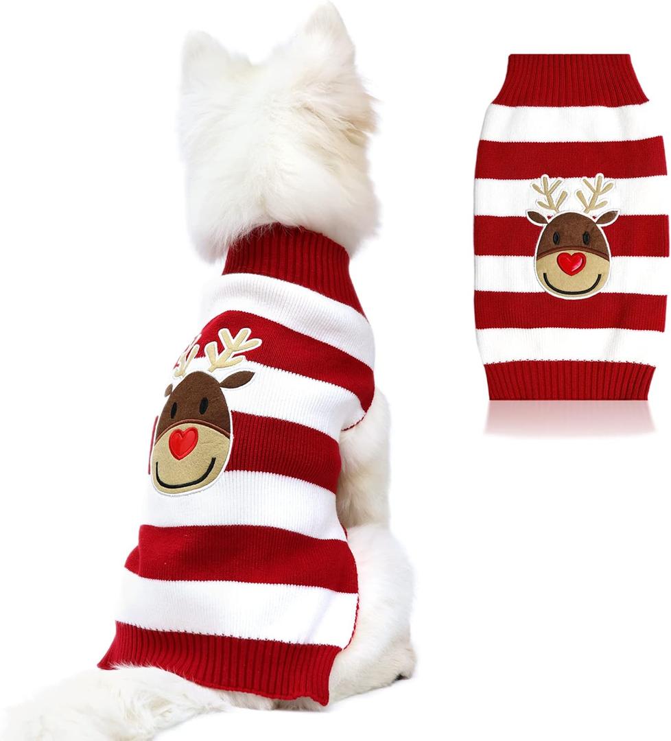 NACOCO Dog Reindeer Sweaters New Year Christmas Pet Clothes for Small Dog and Cat (Red, Large) (Large (Pack of 1)