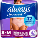 2 Packs Always Discreet Adult Incontinence Underwear for Women, Size S/M, 42 CT