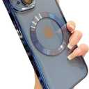 Threehundred for iPhone 13 Case Magnetic Clear with Camera Lens Protector Full Protection MagSafe Electroplated Silicone Dust-Proof Net Shockproof Protective Case Cover 6.1 Inch - Blue