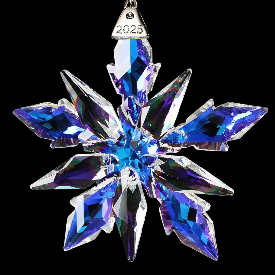 2025 Annual Edition Crystal Snowflake Christmas Ornament,Iridescent Holiday Tree Keepsake, Window Suncatcher,Winter Decor Gift(2025 Colorful)