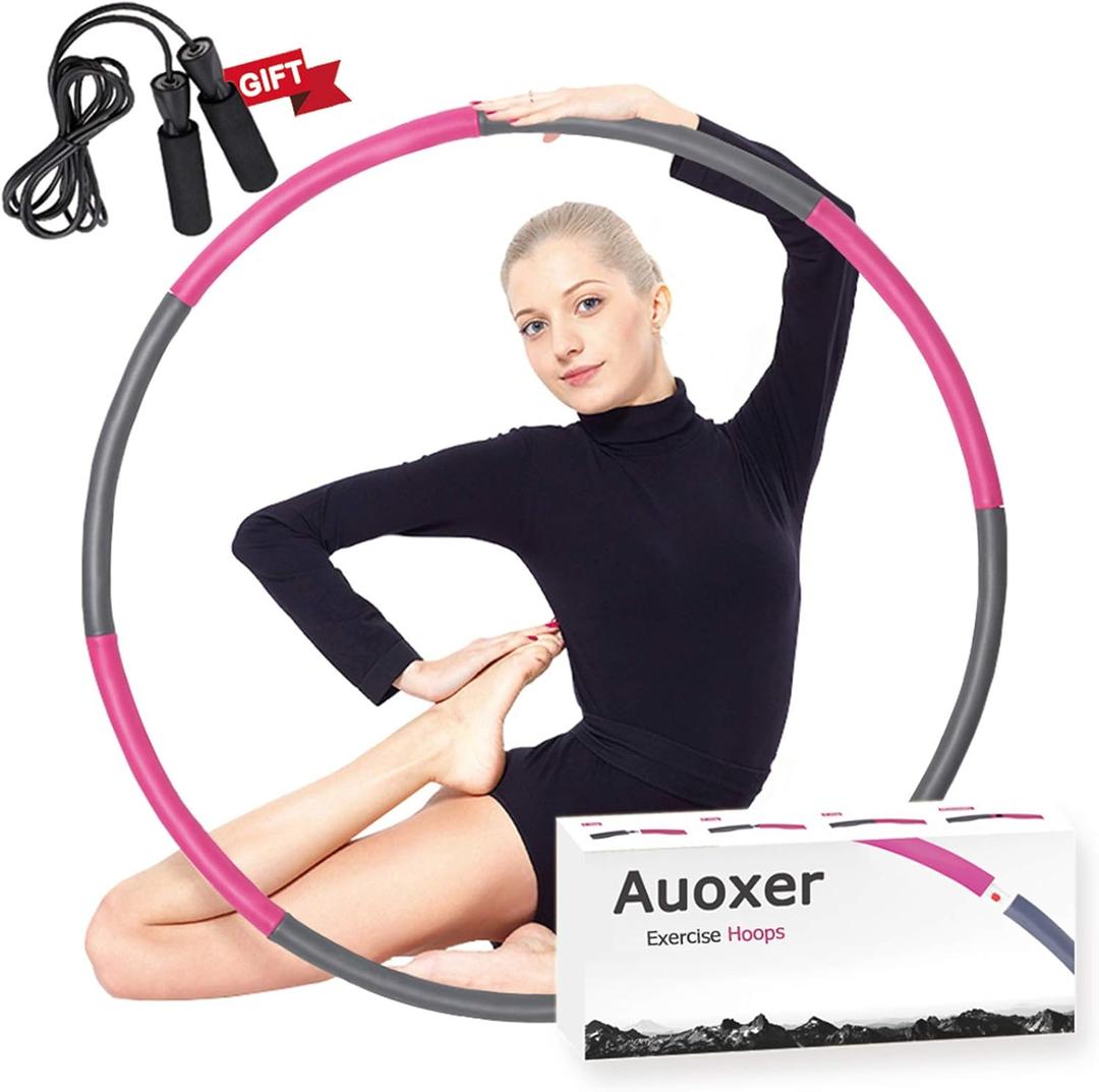 Auoxer Fitness Exercise Weighted Hoops, Lose Weight Fast by Fun Way to Workout, Fat Burning Healthy Model Sports Life, Detachable and Size Adjustable Design (Fuchsia)