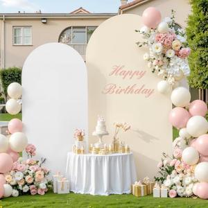 White and Beige Arch Cover 2 Set-7.2FT, 6FT Arch Backdrop Cover Spandex Fitted Wedding Arch Stand Covers for Bridal Shower Wedding Baby Shower Birthday Party Ceremony Photo Background Decorations