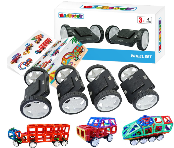 MAGBLOCK 4 Pieces Wheels Set Compatible with Hole Magnetic Blocks Wheels Bases for Kids/Toddler Toys (No Magnets)