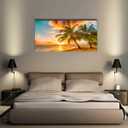 Beach Themed Wall Art Canvas Prints Seascape Picture Bathroom Dcor Ocean Tree Sunset Paintings for Living Room Bedroom Office Home Kitchen Decorations 28x57 Wooden Framed Natural Landscape Artwork