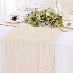 Cream Cheesecloth Table Runner 13.3FT Rustic Sheer Gauze Table Runners 157 Inch Boho Cheese Cloth Table Decorations for Wedding Party Bridal Baby Shower Birthday Home Decor