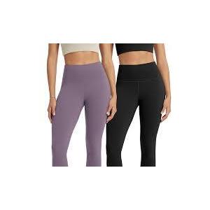 ODODOS 2-Pack High Waist Workout Capris for Women, 19" Tummy Control Athletic Running Cropped Leggings, Black+Ash Violet, X-Small