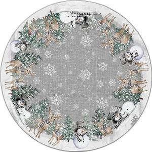 Artoid Mode Grey Snowman Deer Tree Christmas Round Rug, Winter Home Decor Non Slip Washable Circle Area Rug for Entryway Kitchen Bedroom Nursery Bathroom Indoor 4 Feet