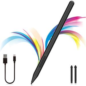 Stylus Pen for Microsoft Surface Pro12/11/10/9/8/X/7+/6/5/4, Surface Go 4/3/2/1, Surface Laptop1-5/Studio/Book 3/2/1 with Eraser Side Button,Palm Rejection,Tilt Function,1024 Pressure (Black)