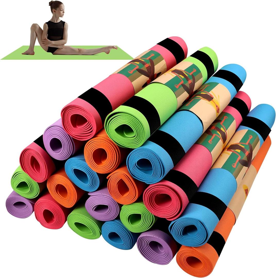 Nuanchu 20 Pcs Yoga Mats Bulk for Kids 60x24x0.12 Inch with 20 Pcs Carrying Straps Children Yoga Exercise Non Slip Soft Fitness Mats for Kids Toddler Class Gym Home Workout