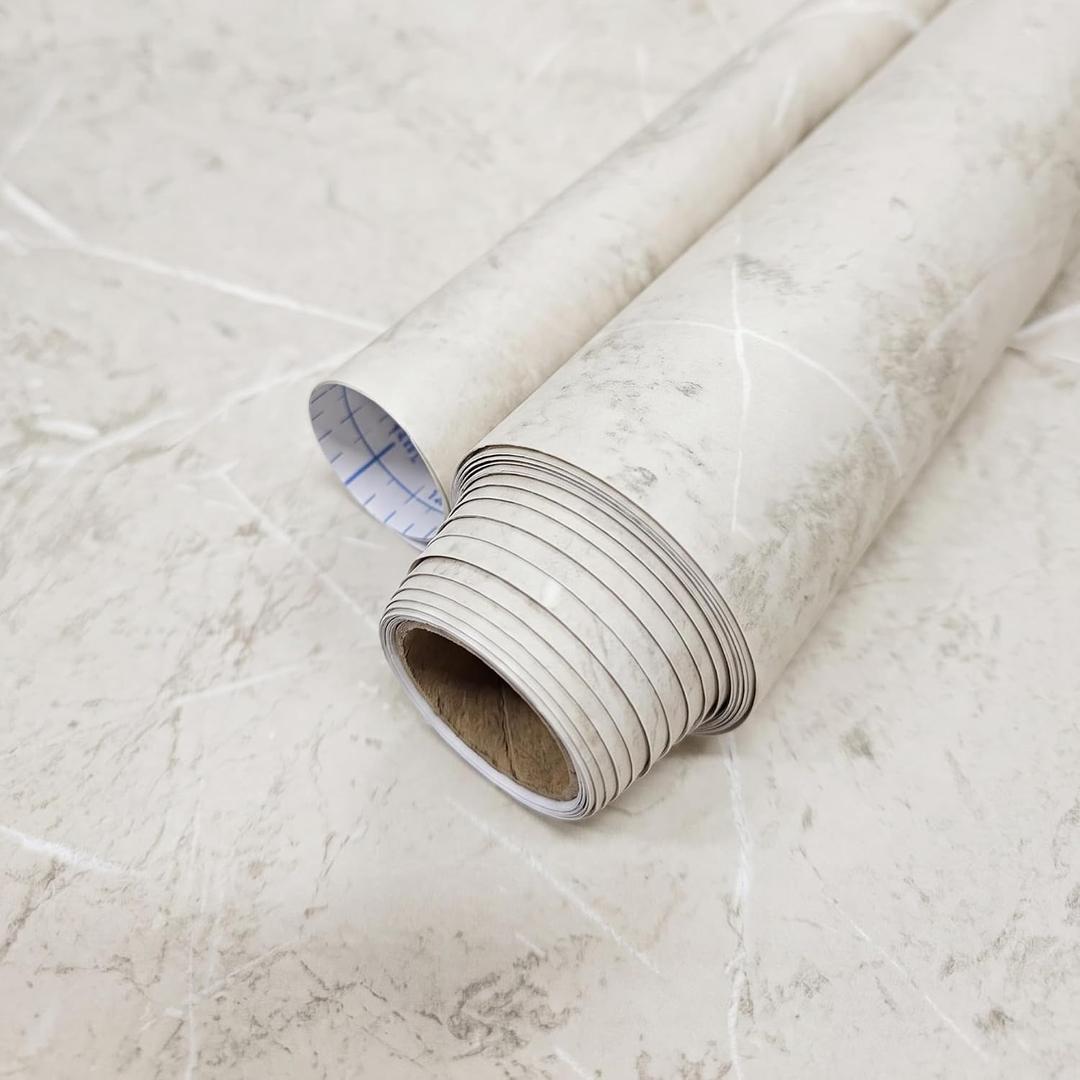 Extra-Thick Contact Paper (Matte Finish) - Marble Peel and Stick Wallpaper & Backsplash for Countertops & Furniture - Waterproof Self-Adhesive Film - 39.4" x 118.1" (Tuscan Beige / Textured Surface)