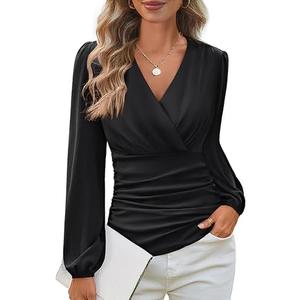 GRACE KARIN Long Sleeve Blouses for Women Dressy Casual, Wrap Tops Work Shirts, 2026 Spring Business Outfits, M