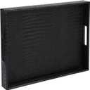 HofferRuffer Rectangle Serving Tray with Hole Handles for Coffee Table, Breakfast, Tea, Food, Butler - Countertop, Kitchen, Vanity Serve Tray, 16.2 x 12.2 x 2 inches, Faux Leather (Black Croco)
