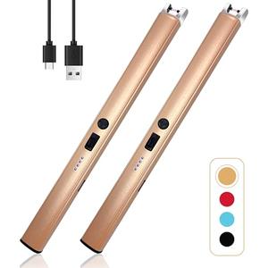 1 PCS Candle Lighter,Windproof Flameless Electric Lighter with LED Power Display ＆ Safety Switch, Upgraded Plasma USB Rechargeable Lighters for Birthday Camping BBQ (Champagne Gold)