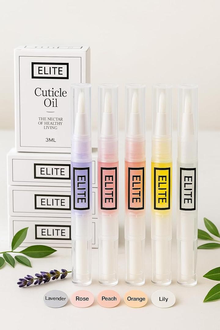 Elite Cuticle Oil Pen  5 Pack Moisturizing Nail & Cuticle Oil with Jojoba Oil, Olive Oil & Vitamin E  Hydrating Nail Care Set of 5 Scents (3ML Each)