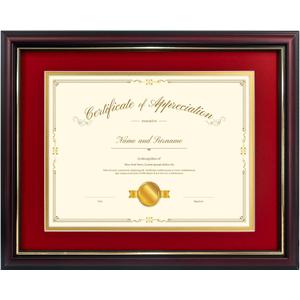 Red Diploma Frames 11x14 with Mat - Certificate Frame 8.5x11 Inch with Mat - 11x14 Inch Without Mat - For Document/Photo(Double Mat - Red with Gold Rim