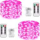 JMEXSUSS 2 Pack Pink Fairy Lights Battery Operated, Total 400 LED 132ft Christmas Twinkle String Lights with Remote, 8 Modes Pink Lights for Christmas Valentine's Day Indoor Bedroom Birthday Decor