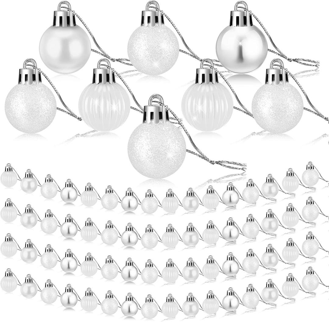 Sumind 48 Pieces Christmas Mini Balls Ornaments 1.2 Inch Miniature Glitter Balls Xmas Tree Small Hanging Decorations Pendants for Holiday Party Wedding Home DIY Craft Decor(Classic Style,White)