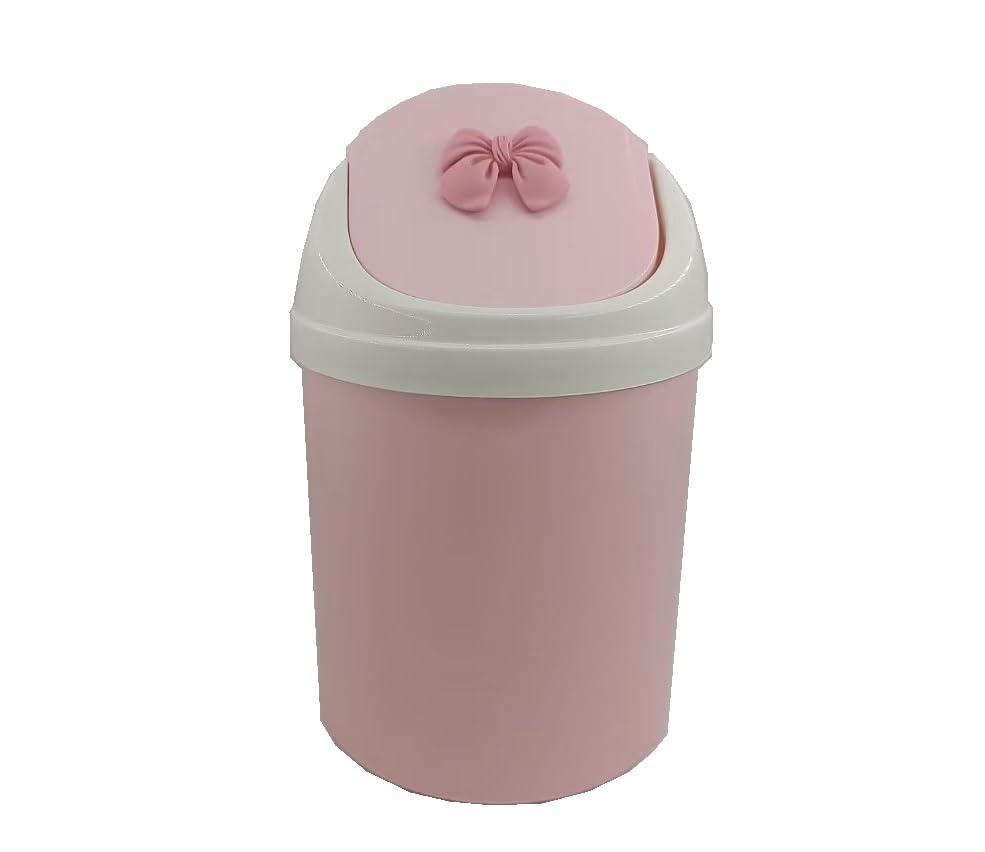 Mini Pink Desktop Trash Can with Swing Lid, Resin Bow Accent 3.5L Compact Odor Control Small Waste Bin, Durable Plastic Tabletop Garbage Pail, Exclusive Only for Desktop Tiny Garbage Storage