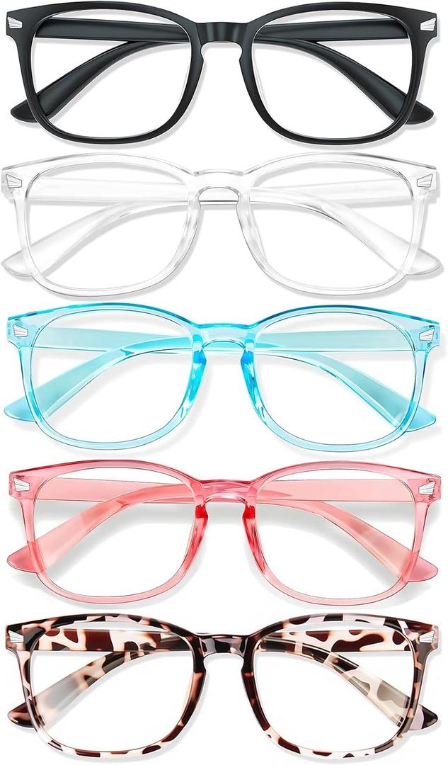 Blue Light Glasses for Woman Men | 99% Blue Light Blocking Glasses for Computer Gaming TV Phone Screen Square Frame | Anti Eyestrain & UV Glare Protection - 5 Pair (5 Pack Mix Color-3)