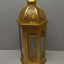 JHY DESIGN Set of 2 Outdoor Candle Lanterns 22"&17" H Decorative Vintage Metal Candle Holders for Garden Porch Indoor Outdoor Parties Weddings Patio Home Decor(Gold)