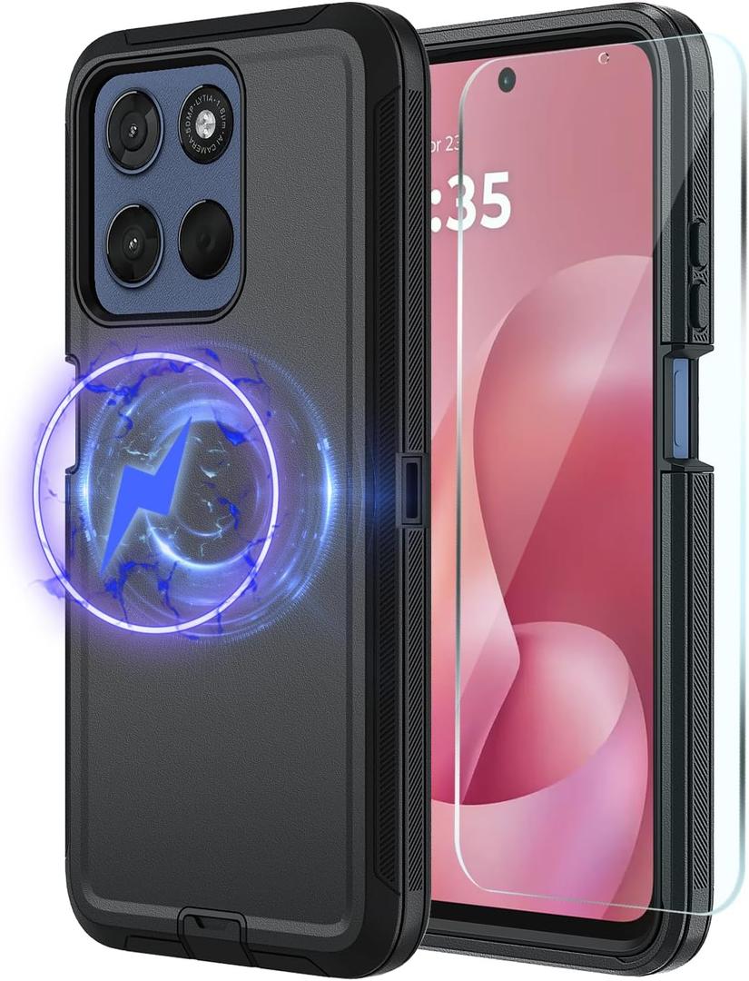 for Motorola Moto G 5G 2026 Case, Moto G Play 5G 2026 Heavy Duty case, [Glass Screen Protector] [Military Grade Protective ] [Shockproof] [Dropproof] [Dust-Proof] (MAG- Black)