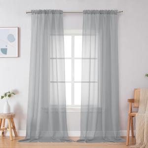 Simplebrand Light Grey Sheer Curtains 96 Inches Long, Light Filtering Silver Grey Rod Pocket Solid Color Window Sheer Curtain Panels, Elegant Curtains & Drapes for Living Room, Bedroom 2 Panels, 42" W