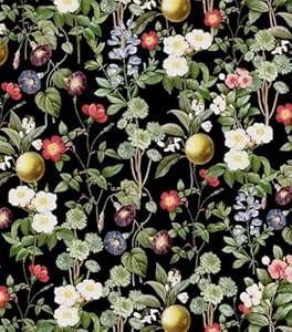 HomKihapai Floral Wallpaper Peel and Stick Citrus Flowers Self Adhesive Wallpaper Warm Florida Contact Paper for Bedroom Bathroom Walls Furniture (Black, 17.3" x118")