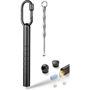 TISUR Keychain Pill Holder with Mini Spoon,Small Pill Case Metal Portable Pocket Pill Carabiner Bottle Box for Purse Travel TISUR Keychain Pill Holder with Mini Spoon,Small Pill Case Metal Portable Pocket Pill Carabiner Bottle Box for Purse Travel