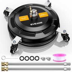 EVEAGE 14.5" Pressure Washer Surface Cleaner,Stainless Steel Pressure Washer Accessories 4 Weels & 1/4" Quick Connector,4000 PSI Power Washer for Driveway (Black, 14.5inch)