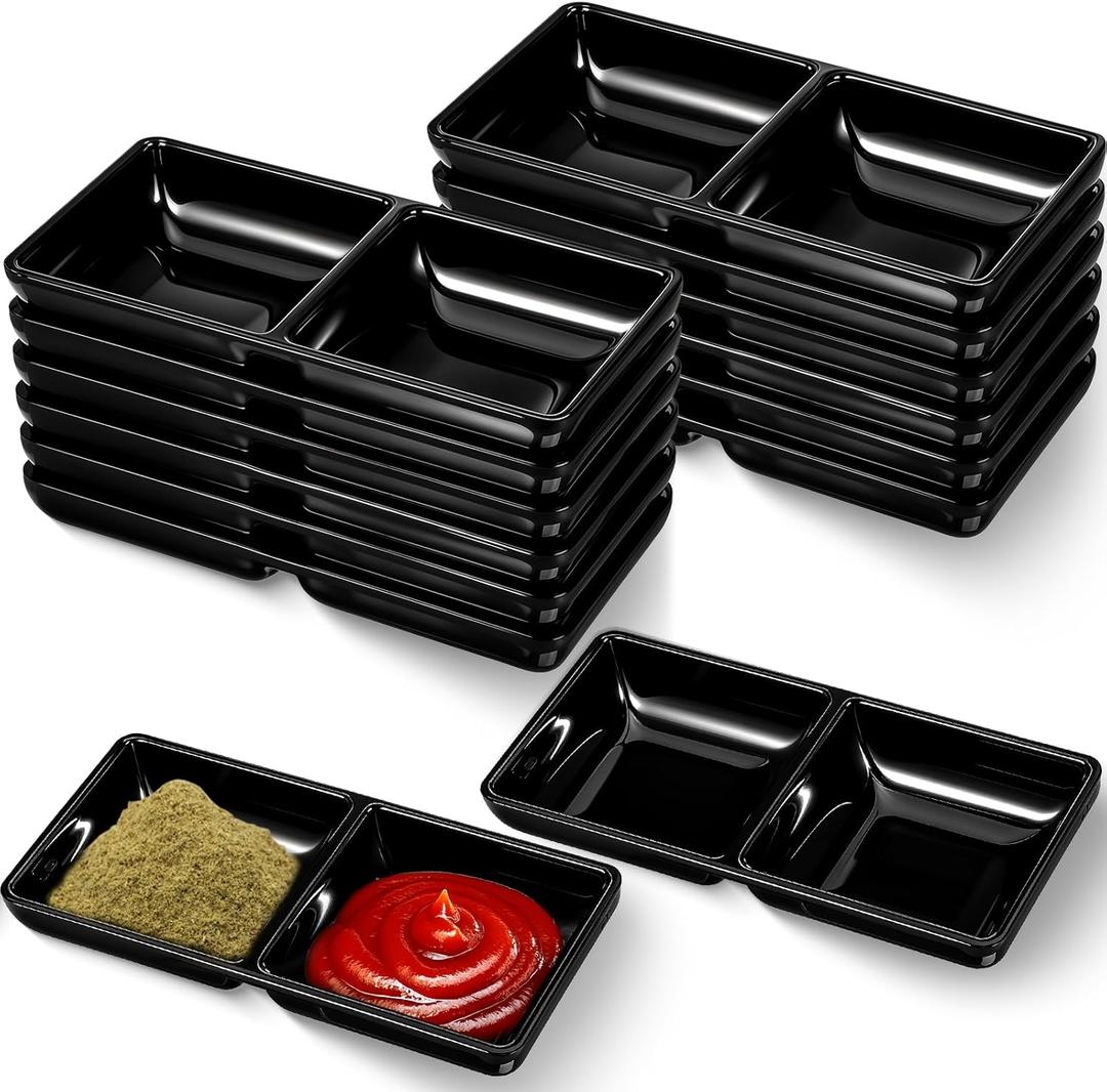 12 Pcs Dual Dipping Sauce Bowls Sauce Dipping Cups Divided Sauce Dishes, Divided Plates Wasabi Sushi Dipping Plates Two Compartments Party Trays Appetizer Serving Tray for Kitchen Restaurant