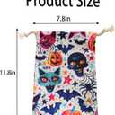 Halloween Bag 2 Pieces Printed Storage Drawstring Canvas Bag Halloween Theme Skull Bat (Multi)
