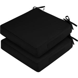 Waterproof Outdoor Chair Cushions Set of 2, Square Outdoor Seat Cushions with Ties and Removable Covers, 19 x 19 Outdoor Cushions for Patio Furniture with Portable Handle(Black)
