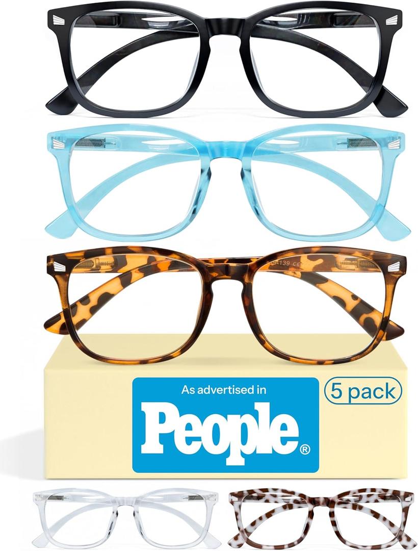 CCVOO 2.75 Reading Glasses for Women 5-Pack  Blue Light Filtering, Spring Hinges, Lightweight Readers (*C1 Mix)
