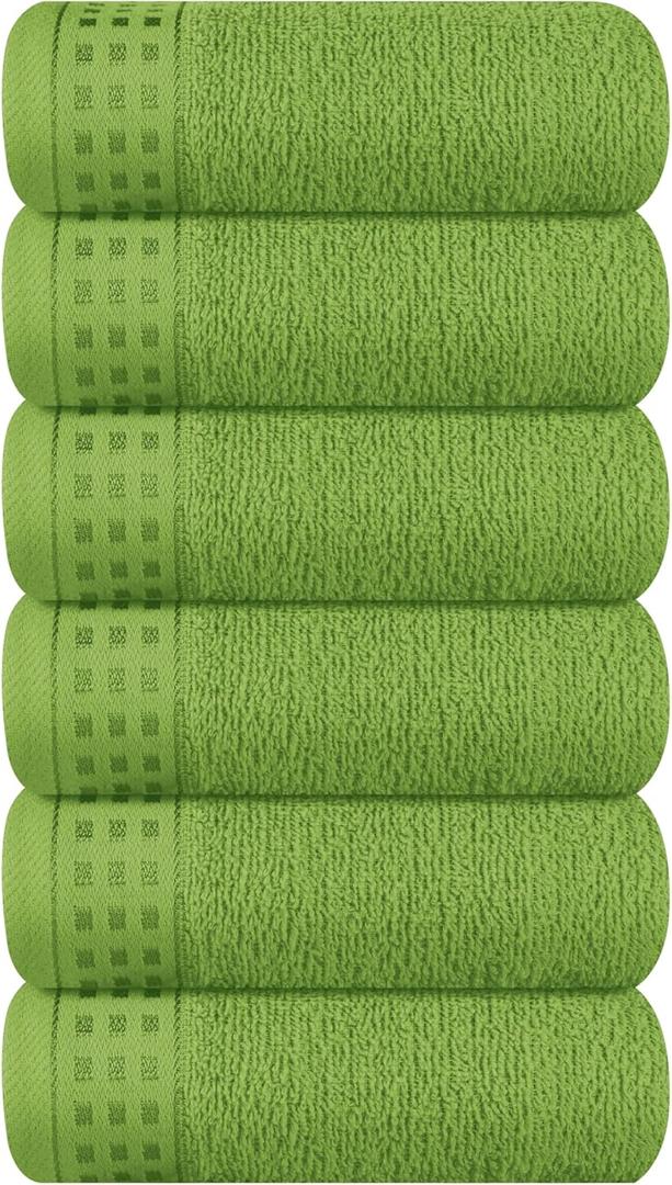 GLAMBURG Ultra Soft Cotton 6 -Piece Hand Towel Set 16x24 Inch, Ideal for use in Bathroom, Kitchen, Gym, Spa & General Cleaning, Compact & Lightweight Multi Purpose Hand Towels - Kiwi Green