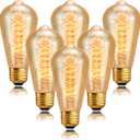 ST64 Incandescent Light Bulbs 110V 40W Edison Bulbs 6 Pack,Amber Vintage 240LM,E26 Base 2200K Dimmable Decorative Antique Wire Wound Incandescent Bulb for Chandelier Pendant Lamps