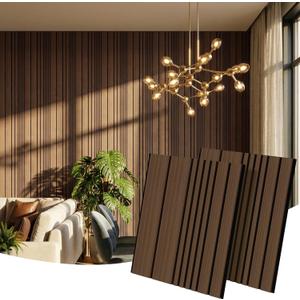 Wall Panels-4-Pack Wood 3D Wall Panels for Wall Decor,High Grille Soundproof Slat Acoustic Panels For Living Room,TV Background,Bedroom,Kitchen,Office,Cinema (23.6 X 23.6,Dark Walnut)