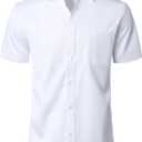 J.VER Mens Short Sleeve Dress Shirts Solid Wrinkle Free Casual Button Down Shirt with Pocket (White, XL)