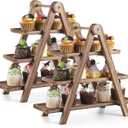 2 Pack Wood 3 Tier Serving Tray Three Tiered Cupcake Stand Rustic Rectangle Serving Platter for Party Decorative Tray Wooden Farmhouse Decor