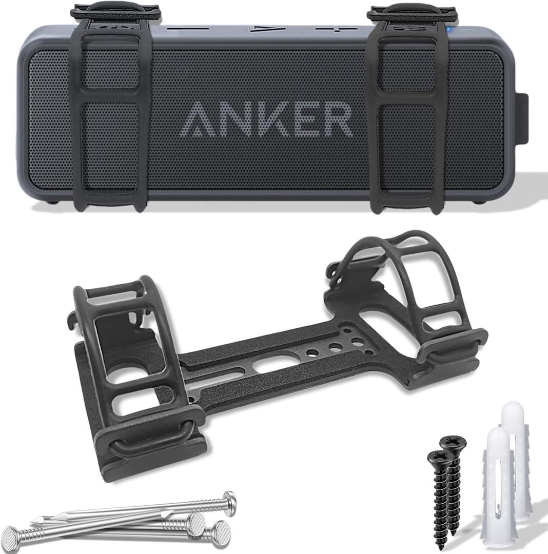 Metal Wall Mount Compatible for Anker Soundcore 2 Portable Bluetooth Speaker,Secure Shelf Holder with Adjustable Silicone Straps, Speaker Wall Bracket for Ceiling,Bike (Black)