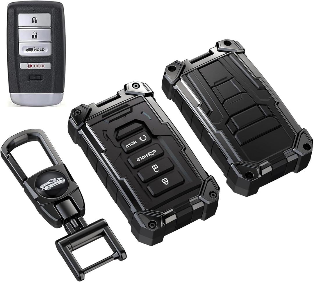 Heavy Key Fob Cover for Acura, Keychain, Metal Silicone Key Fob Case Compatible with Acura MDX 2014-2020,Acura RDX 2015-2021, ILX RLX TLX 2015-2022 (Black, S Buckle)