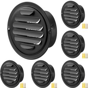 Gisafai 6 Pcs Round Soffit Vent Cover 4 Inch Stainless Steel Louvered Grille Vent Cover Metal Air Vent Covers with Built in Fly Screen Mesh for HVAC Ventilation House Flat Garage Exterior(Black)