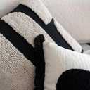Black Cream Boho Chunky Tufted Pillow Cover, Neutral Decorative Square Throw Pillow Case, Geometric Woven Modern Sham for Bed Couch Living Room, 18x18 inches, 1PCS
