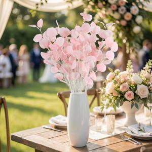 7PCS Long Artificial Eucalyptus Stems 35.4" Tall Fake Branches with White Silk Apple Leaves Summer Plants Bouquet Wedding Party Flowers Arrangement Accessories Home Table Festival Decorations