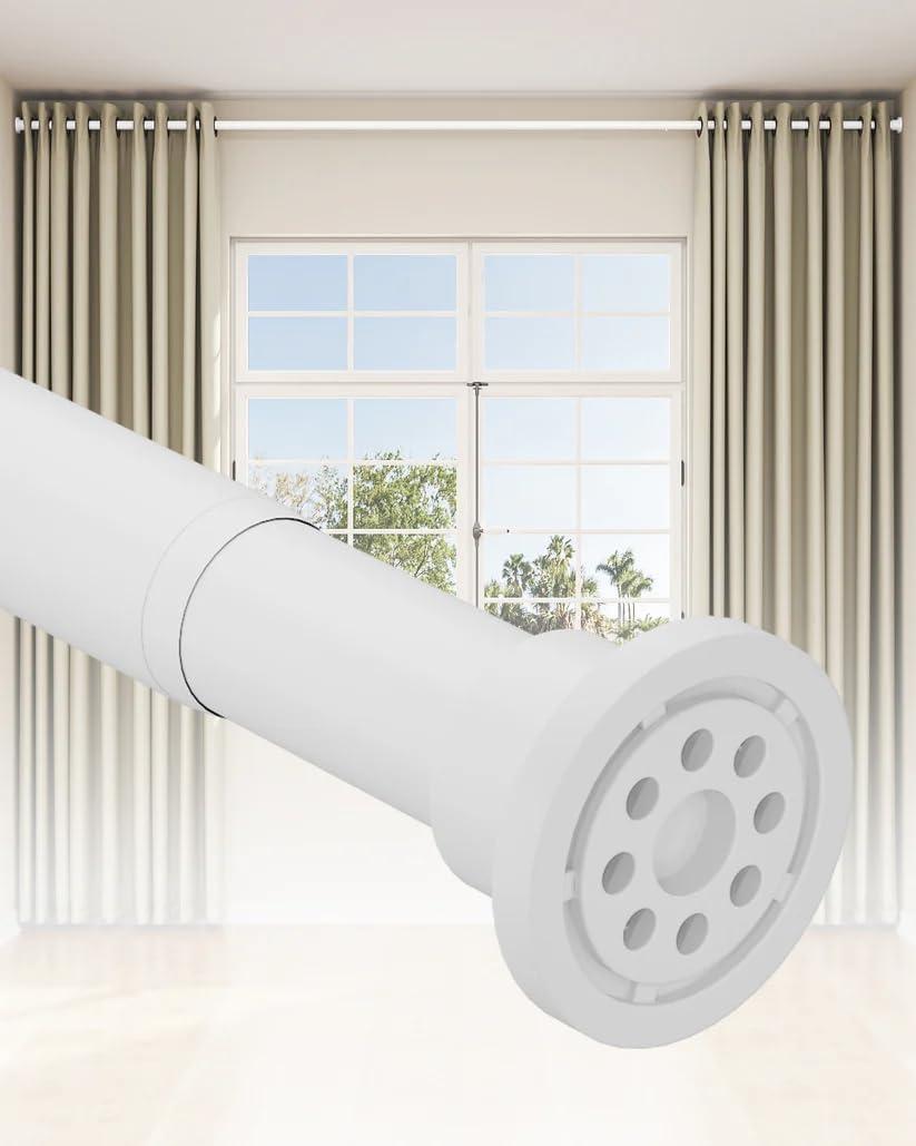 Tension Curtain Rod by EZFurni, 42 to 160 Inch, Extra Long Tension Rod for Windows, Heavy Duty Adjustable Curtain Rods for Windows, Room Divider Curtain Rod, Tension Rods for Bathroom, Anti-Slip,White